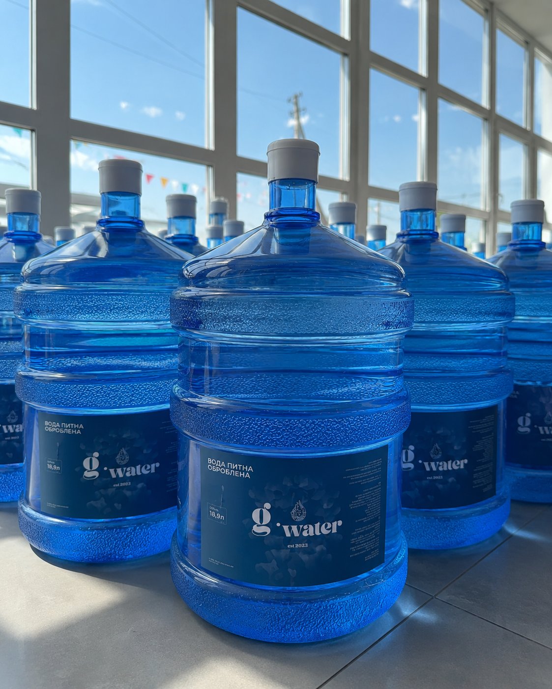 Бутлі води g.water 18,9 л на пункті розливу