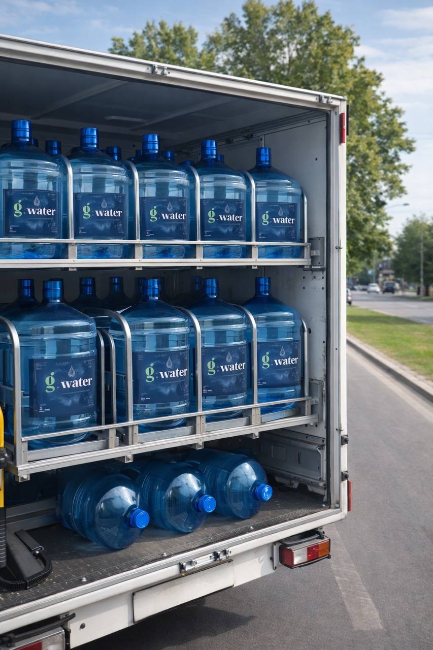 Вантажівка g.water з бутлями води 18,9 л